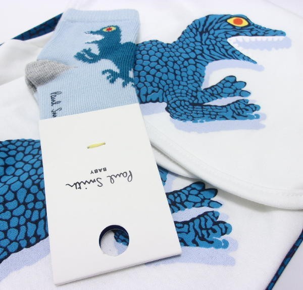  new goods *Paul Smith BABY* Paul Smith baby DINO* coverall & baby's bib & socks * gift set * dinosaur * white *3M