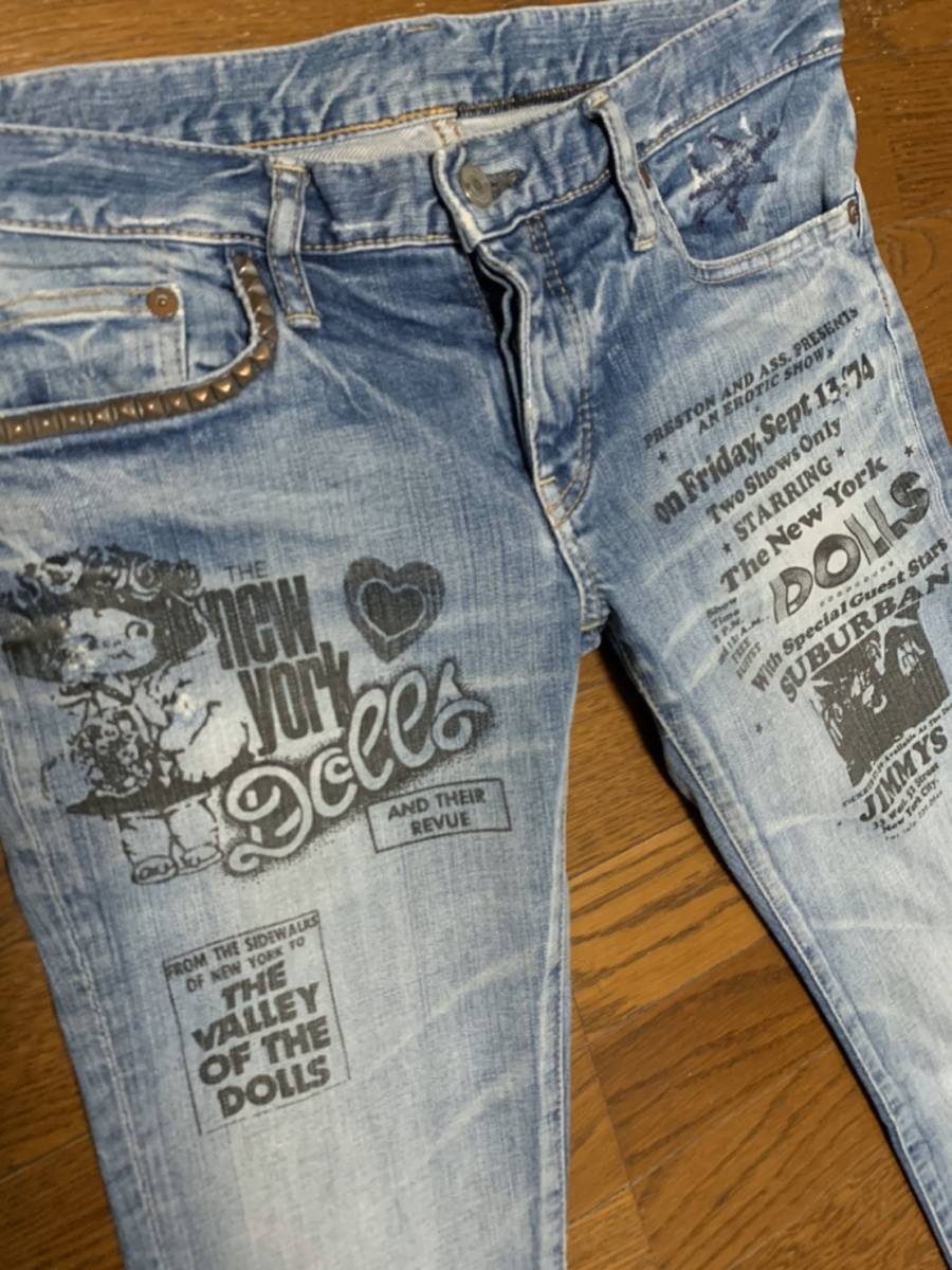 ★値下げ交渉あり★ヒステリックグラマー NEW YORK DOLLS ダメージ加工スタッズデニム★L1509★サイズS★名作 hysteric ストレッチ混_画像1