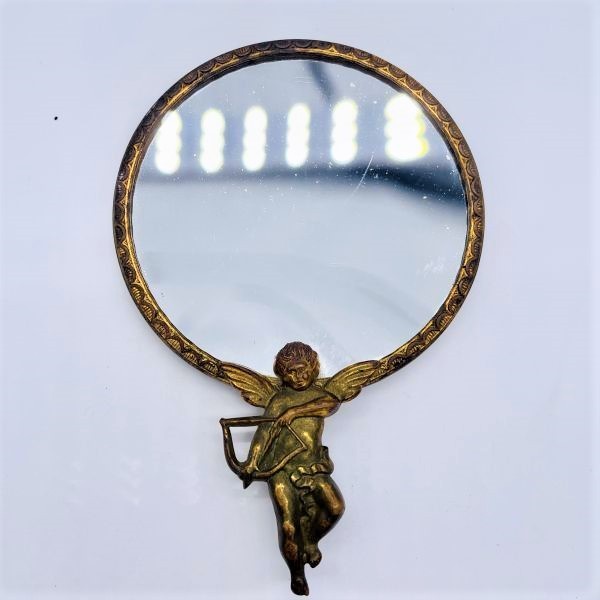 K1360*1900\'s~1950\'s* antique * creel to Lien * hand-mirror * Angel * brass * angel * display * interior * deco rate hand mirror objet d'art 