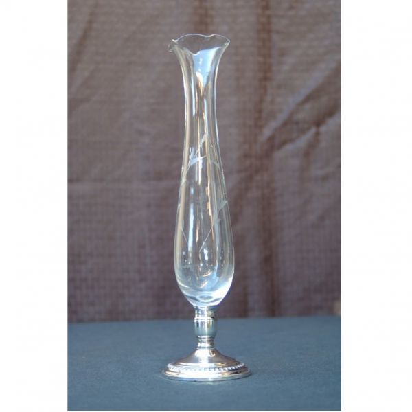 K1851*ビンテージ 1970s*EMPIRE社 銀製*クリスタルガラス 花瓶*フラワーベース*STERLING*925*インテリア*置物 ディスプレイ アートガラス