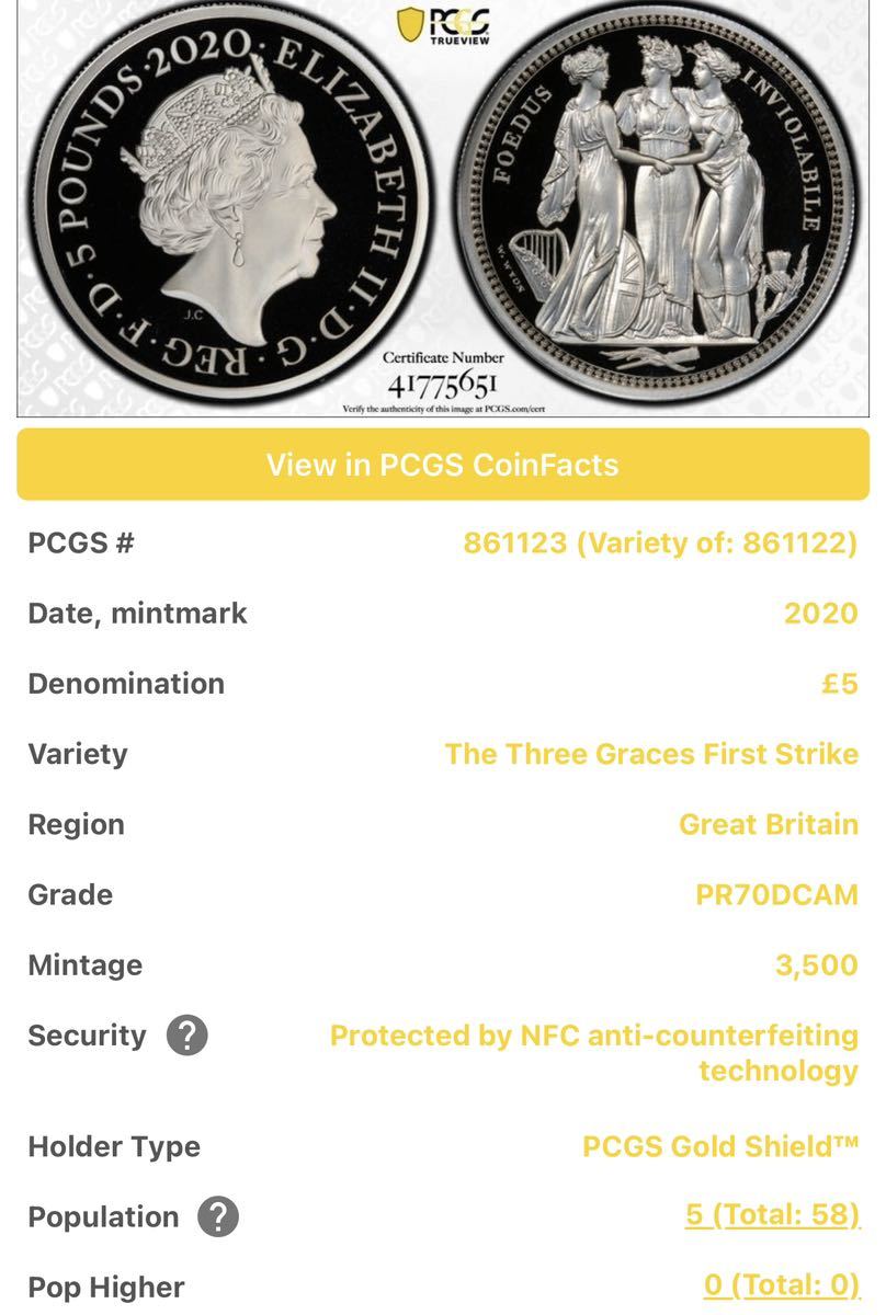 【世界5枚】ロイヤルミント スリーグレイセス 5￡ 銀貨 イギリス PCGS スリーグレーセス ウナ ライオン 2020年 NGC 2オンス 最高鑑定コイン_価格相場反転時、値上げとなります