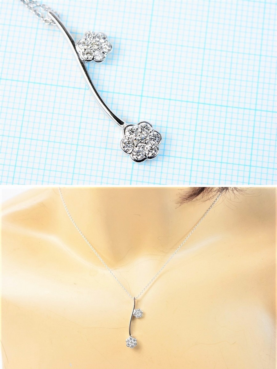 【 красивая вещь 】...　K18WG　 бриллиантовый 　 ожерелье 　 цветок  