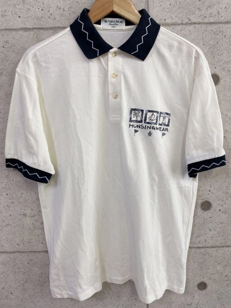人気！ Munsingwear マンシングウェア ポロシャツ 半袖 刺繍 白 Mサイズ ゴルフウェア メンズ 新規×_画像1