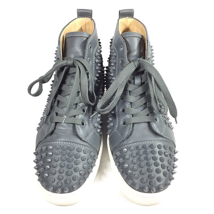 ルブタン】本物 Louboutin 靴 25cm グレー色系 スタッズ ハイカット