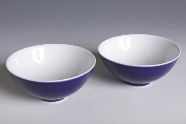 7215 中国陶器 祭藍 瑠璃釉小杯(2客) 煎茶碗 茶道具 煎茶器 茶碗 中国 古玩 唐物の画像3