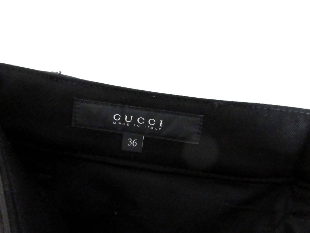 グッチ GUCCI レザー 切替 パンツ 黒 黒 ブラック ブラック 36 国内
