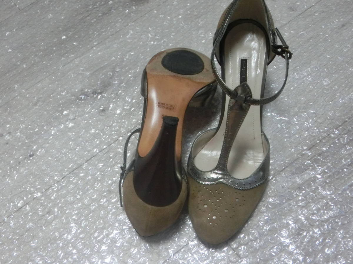 PELLICO/ Perry ko/ suede punching /T strap pumps! khaki Brown /size36/ outside fixed form possible 