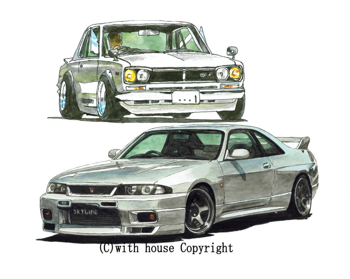 NC-501スカイラインGT-R/R33・NC-502 GT-R/R34限定版画300部 直筆サイン有 額装済●作家 平右ヱ門 希望ナンバーをお選び下さい。