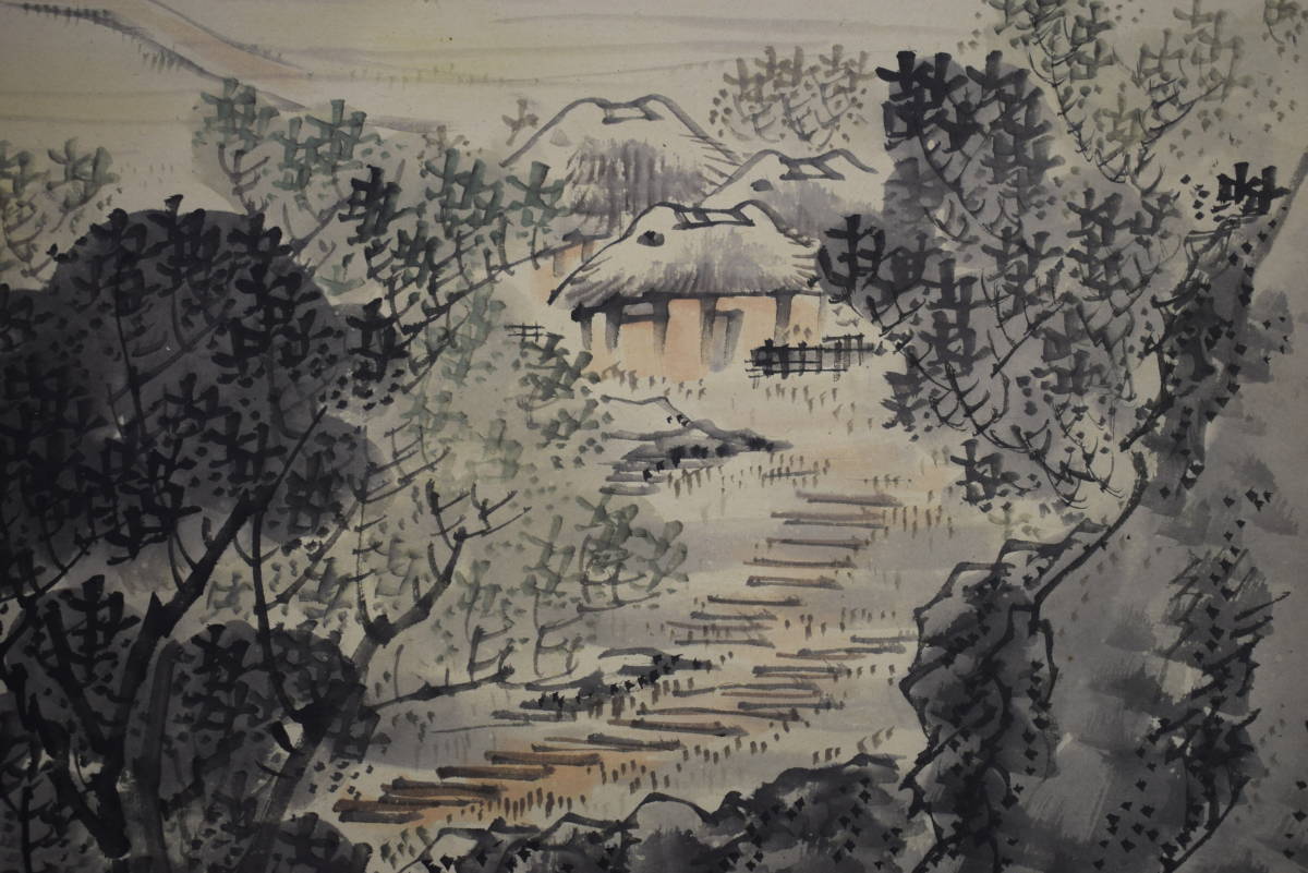 真作/藤井松林/内海風景遠望図/山水帆船図/桐極箱付/布袋屋掛軸HI-393 真作】//藤井松林/内海風景遠望図/山水帆船図/桐極箱付/