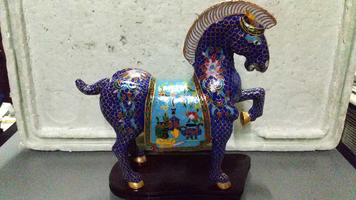 旧家買い取り品 七宝焼 中国古玩美術 古い 馬 置物 馬の置物