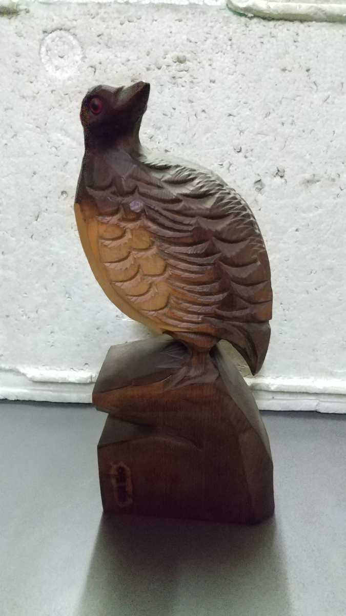 古い 雷鳥 置物 木彫り 無垢材 当時物 高さ30cm