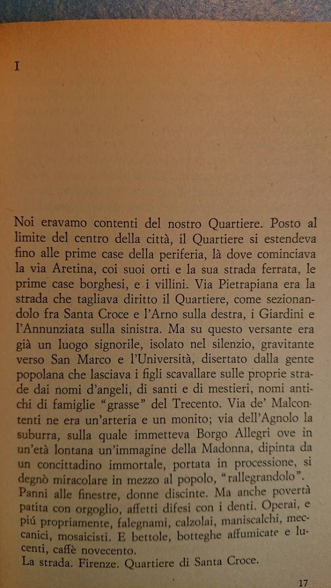 イタリア語文学「Il Quartiere/界隈」Vasco Pratolini/ヴァスコ・プラトリーニ著　1985年