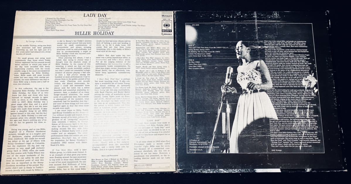 LP x 2 / Billie Holiday - Lady Day / Billie Holiday Sings The Blues / SOPL 176 / SPC-3335 / ビリー・ホリデイの画像2