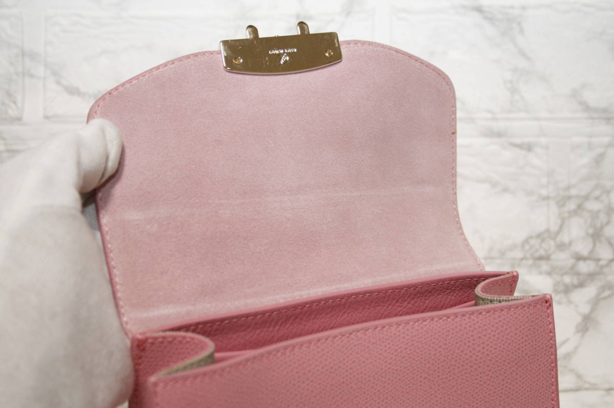 極美品　FURLA　フルラ　メトロポリス ライトピンク　レザーチェーン　ショルダーバッグ　ポシエット　鍵・保存袋付き