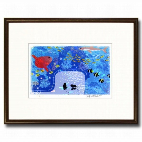 ★吉岡浩太郎『魚の国・太子（ブラウン）』クリスタルプリント 絵画 風景画 水族館 猫【AHA-CP-T107T】