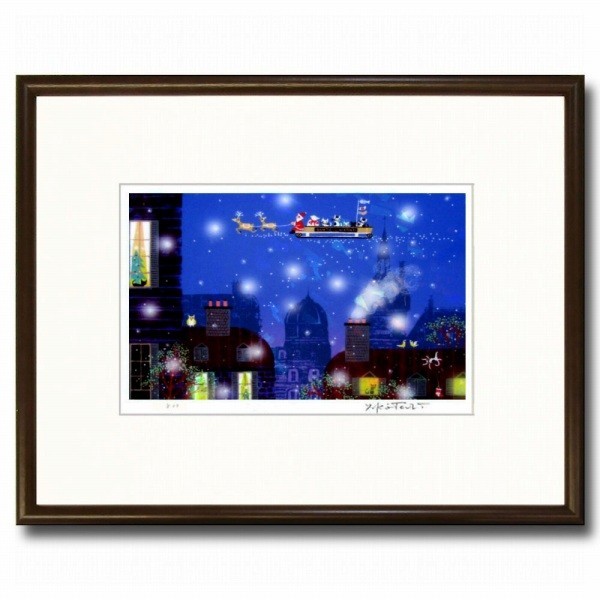 ★吉岡浩太郎『サンタの夜・太子（ブラウン）』クリスタルプリント 絵画 風景画 クリスマス サンタクロース【AHA-CP-T017T】