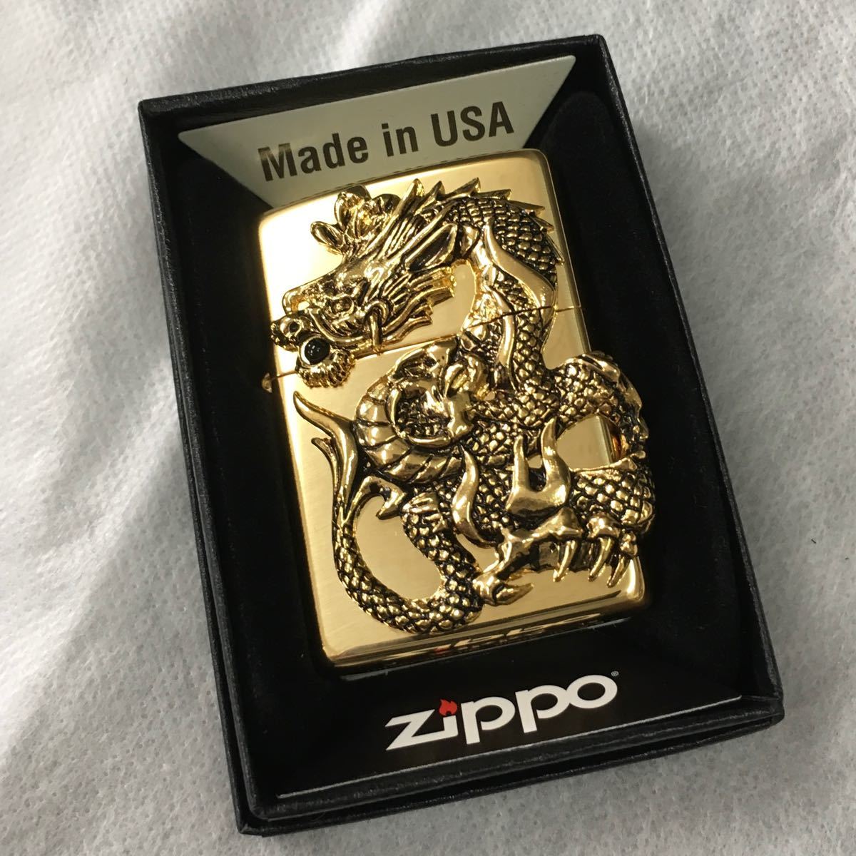 ZIPPO ジッポー オイルライター ドラゴンメタル 1000個限定 天然オニキス ゴールド シリアルナンバー入り