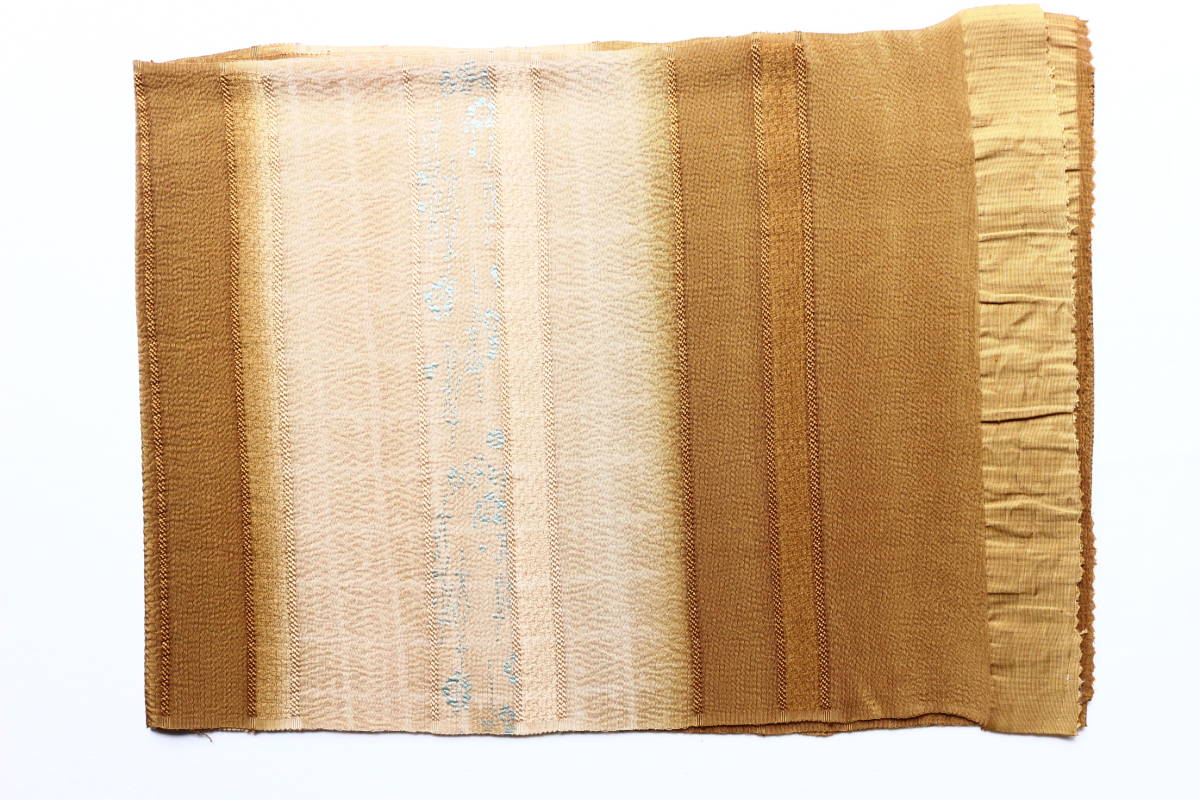 きもの処竹屋 　正絹 　重め　変わり織り段　帯揚げ　茶褐色　亜麻色ボカシ