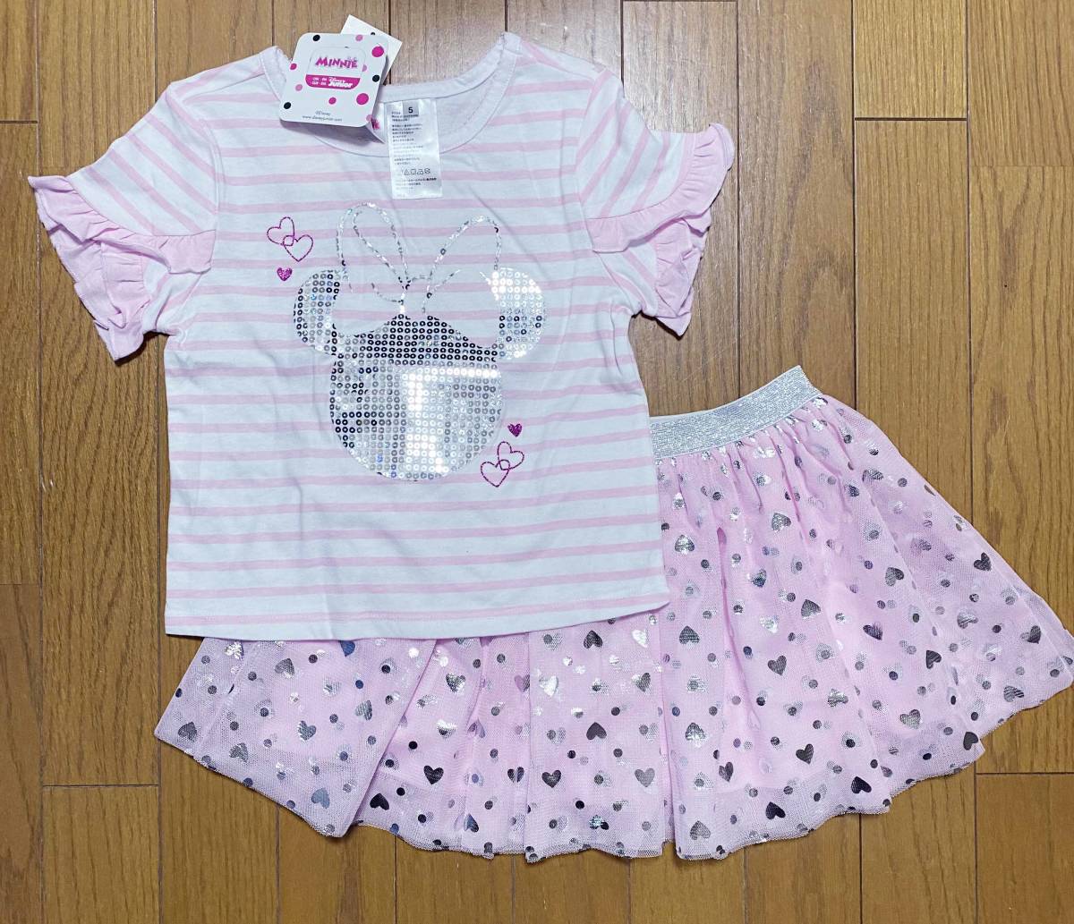  new goods 120 * Disney chuchu skirt attaching top and bottom set 6 pink minnie T-shirt setup dress frill Kirakira girl Minnie