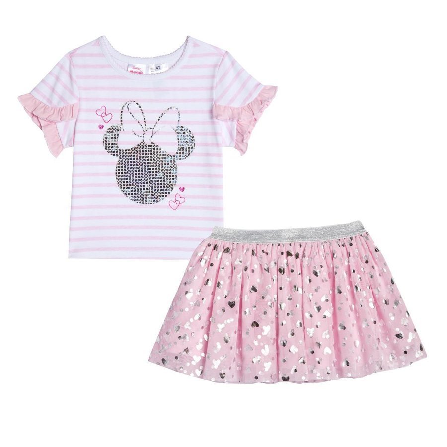  new goods 120 * Disney chuchu skirt attaching top and bottom set 6 pink minnie T-shirt setup dress frill Kirakira girl Minnie