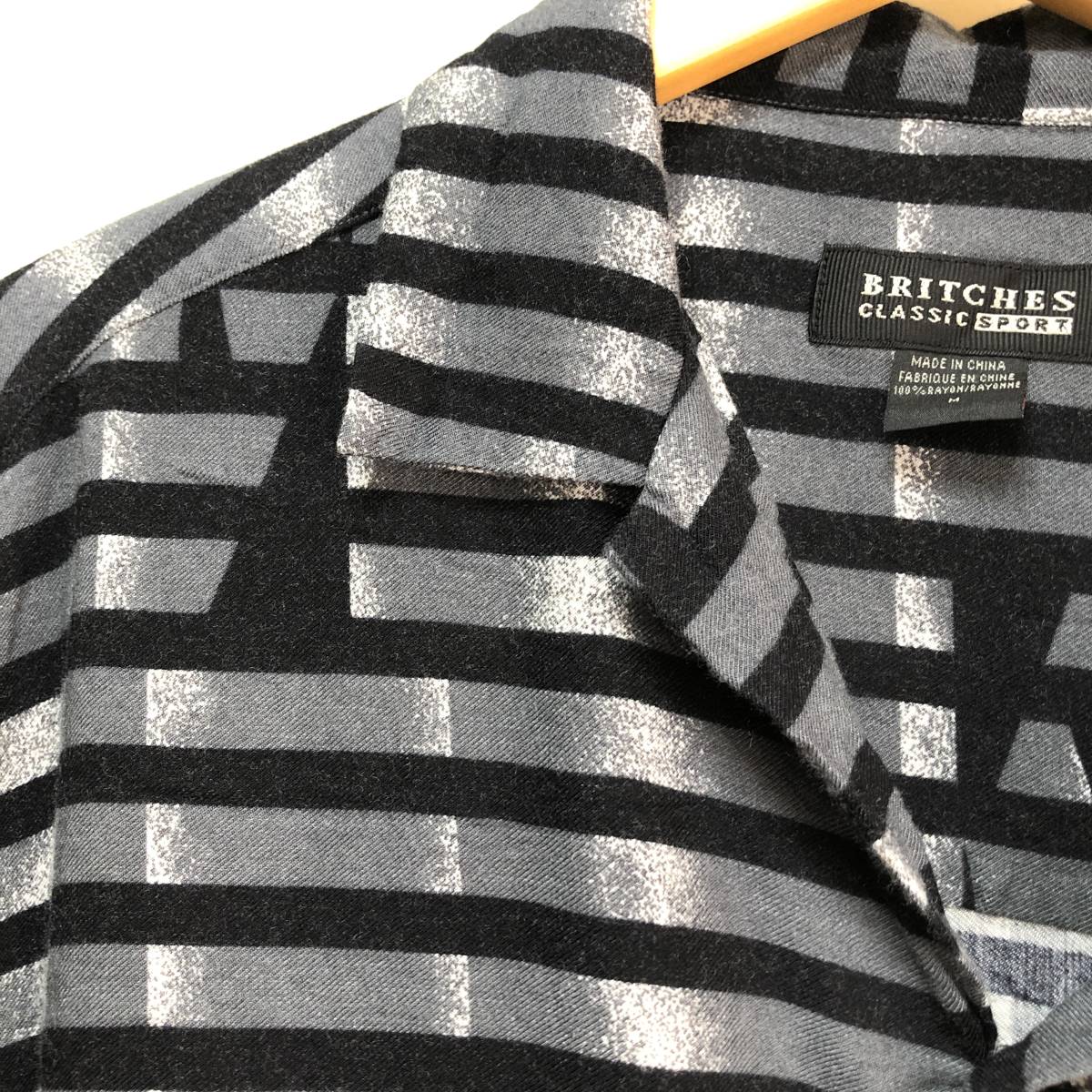 BRITCHES 古着 半袖 レーヨンシャツ 柄シャツ サイズM ボーダー 開襟シャツ オープンカラー アロハシャツ アメリカ古着