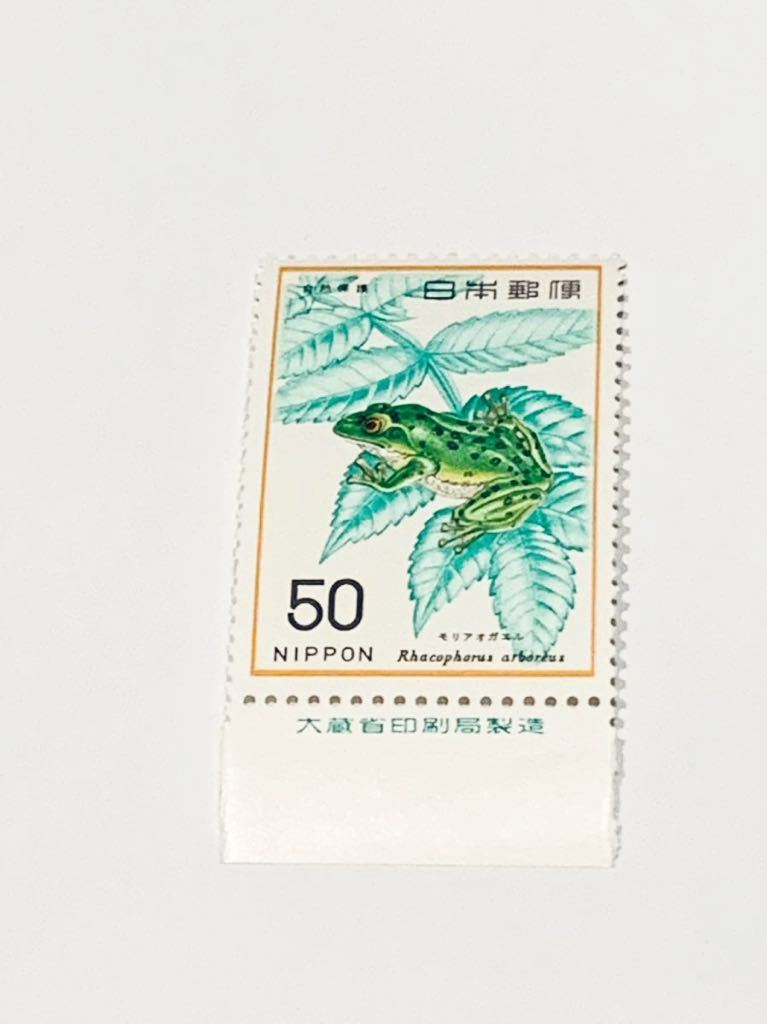 未使用 50円切手 大蔵省銘板付き 自然保護シリーズ 両生類 モリアオガエルの画像1