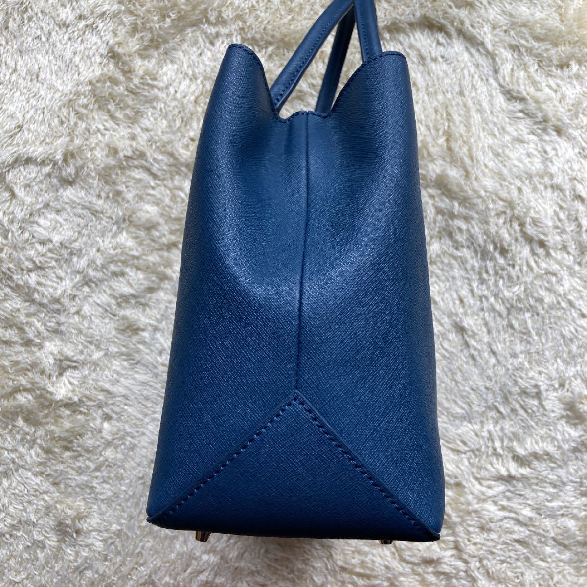 美品】アニエスベー トートバッグ イリス サフィアーノレザー 紺