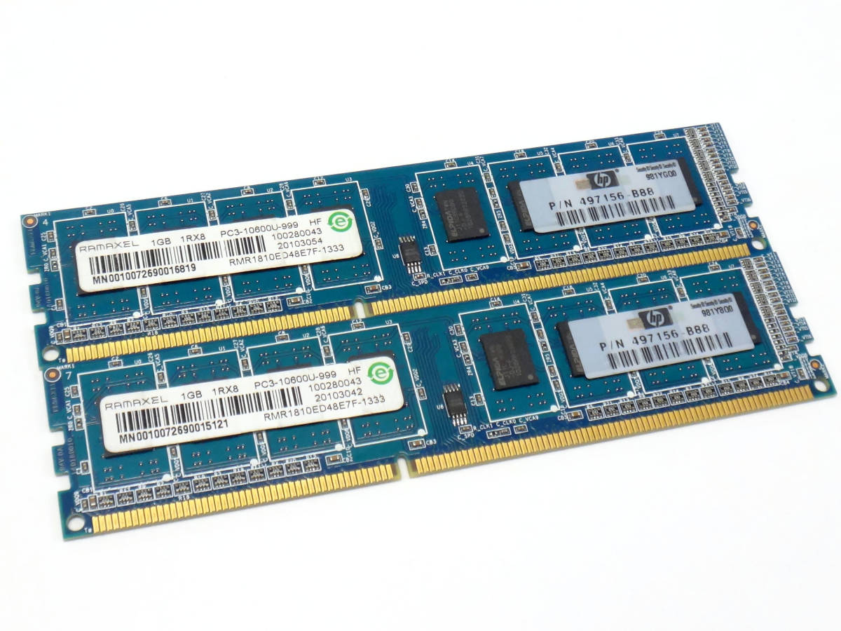 T3M43*[ подтверждение рабочего состояния товар ] RAMAXEL DDR3 1GB×2 листов PC3-10600U настольный память 2 шт. комплект всего 2GB[ почтовая доставка соответствует ]
