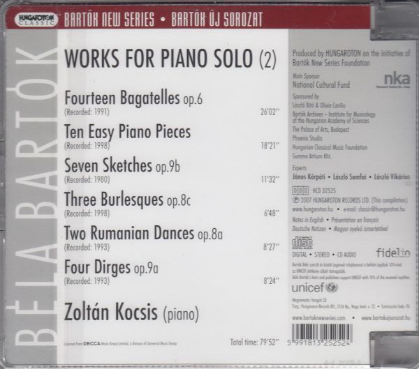 [CD/Hungaroton]バルトーク:14のバガテルOp.6&10のやさしいピアノ小品&7つのスケッチOp.9b他/Z.コチシュ(p) 1980-1998_画像2