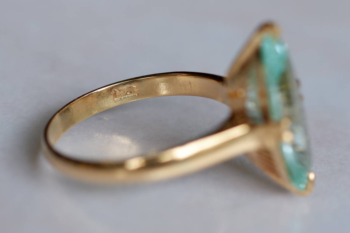 K18 陽刻 合成スピネル リング エリナイト 千本透かし 号 ヴィンテージ 日本の古い指輪 アンティークジュエリー