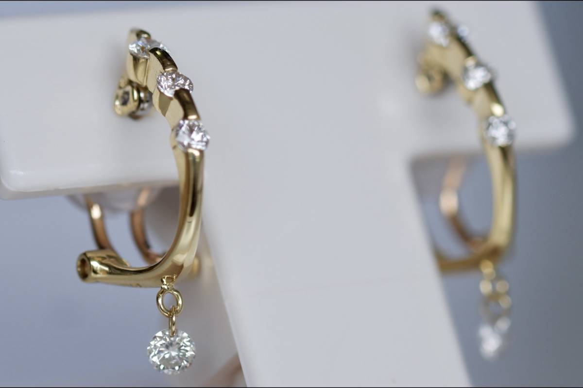 K18 ダイヤモンド 0.44ct ピアス レーザードリルホール 750 YG www