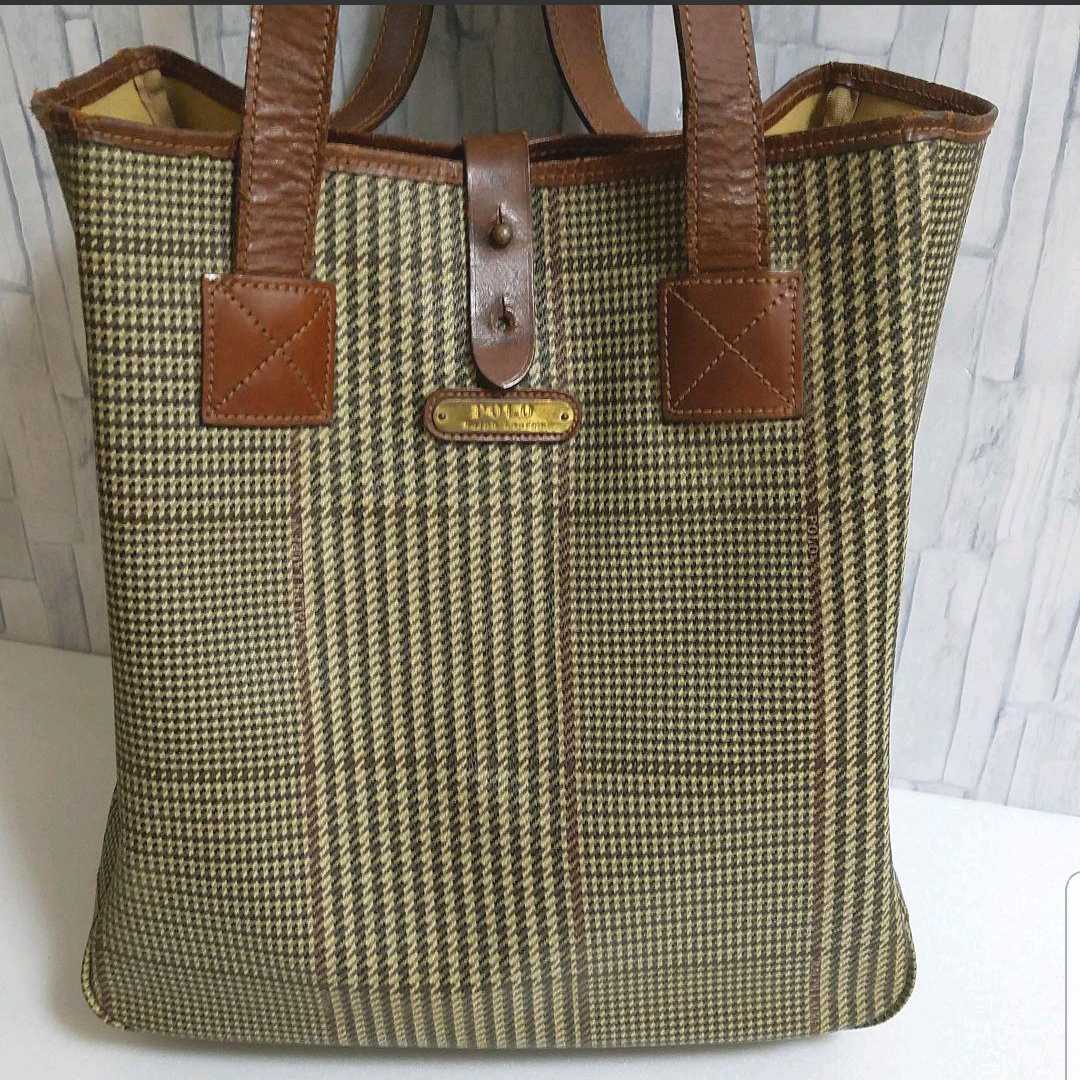 POLO RALPH LOUREN ポロ ラルフローレン ショルダーバッグ トートバッグ ハンドバッグ PVCレザー 革 千鳥格子柄 匿名配送