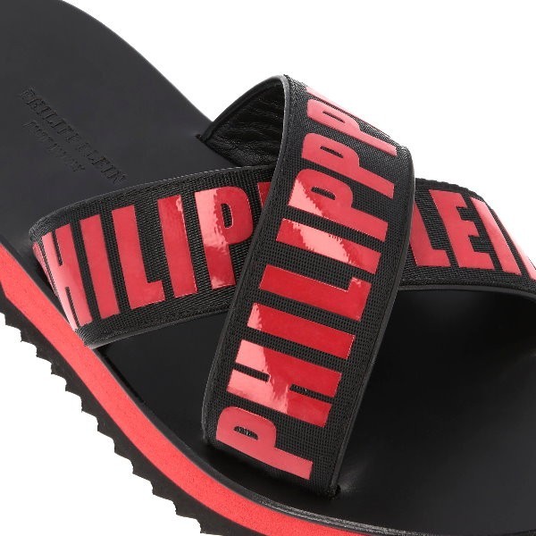 【CU】PHILIPP PLEIN　フィリップ　プレイン　クロスベルトサンダル　ブラック×ホワイト　MSA0104 ロゴベルト　ビーチ【新品・正規品】_画像3