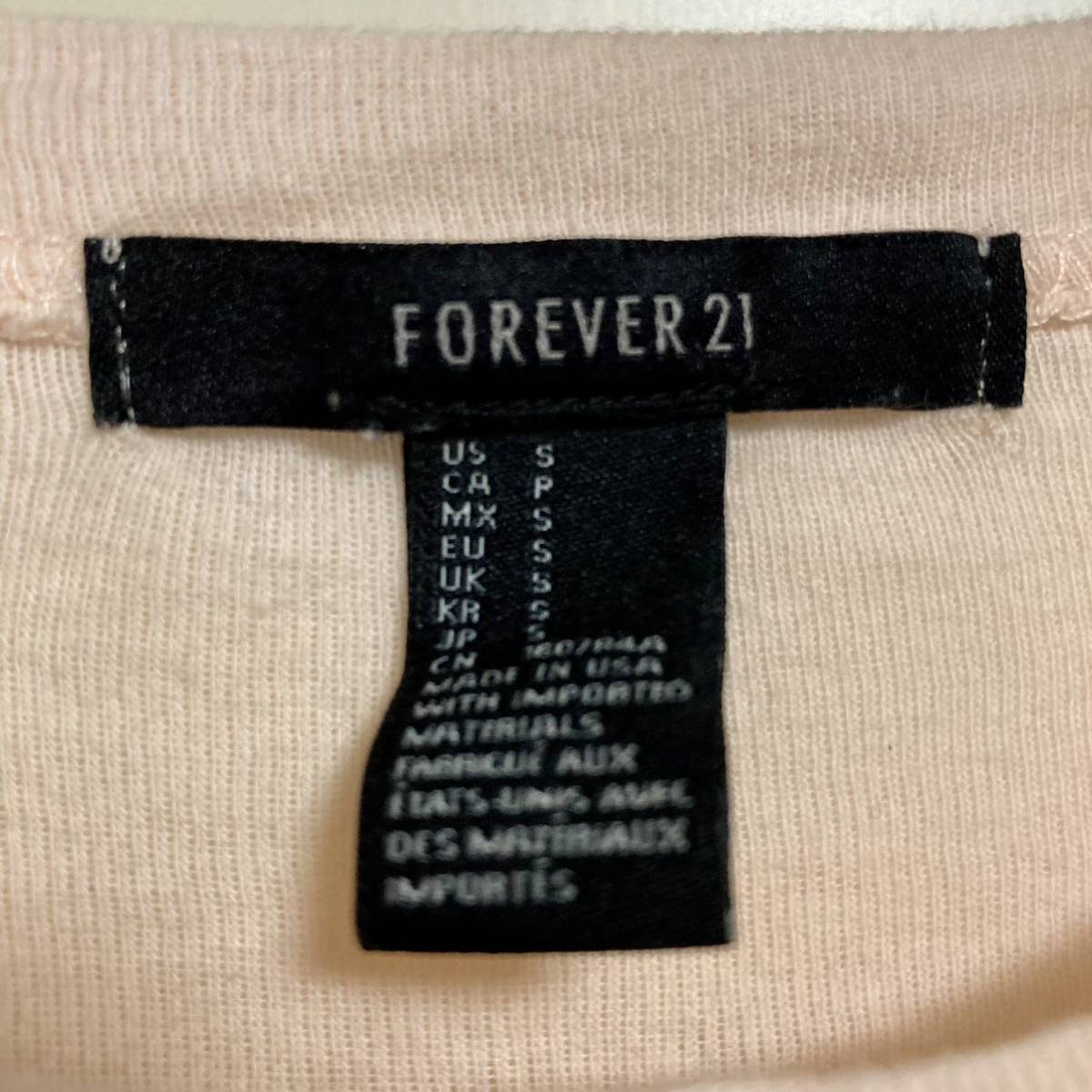 ☆ forever21 ショート丈 Tシャツ ピンク チビT クロップ ロゴ ストレッチ レディース m 半袖_画像2