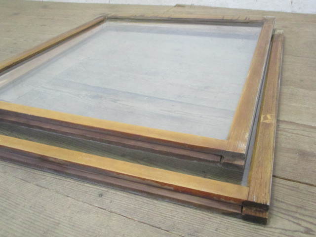 taO600*(5)[H102cm×W83cm]×2 sheets * valuable size. retro old tree frame glass door * fittings sliding door sash . material reform K.1