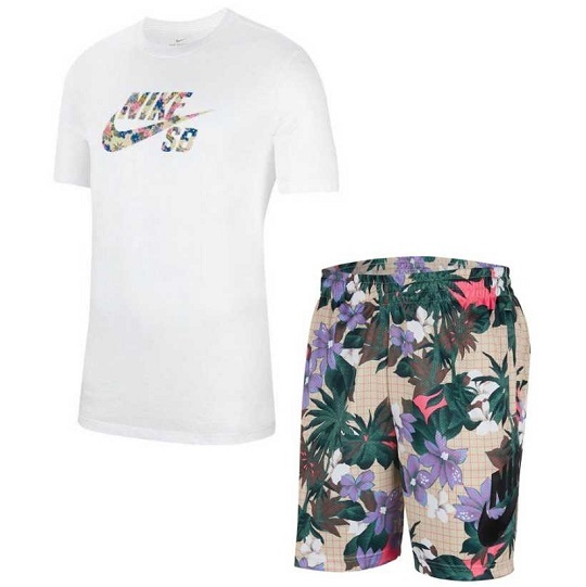  Nike M men's SBpala dice T-shirt short pants top and bottom white beige short sleeves shorts 