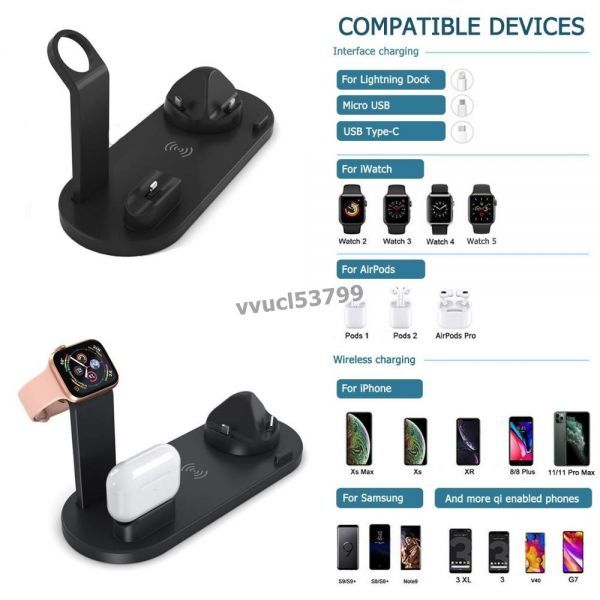 OT159：FDGAO 3 in1充電ステーション10WQi Fast Wireless Charger for Apple iWatch For iPhone 11 Pro XS Max XR X 8 Plus Airpods 2 Pro_画像2