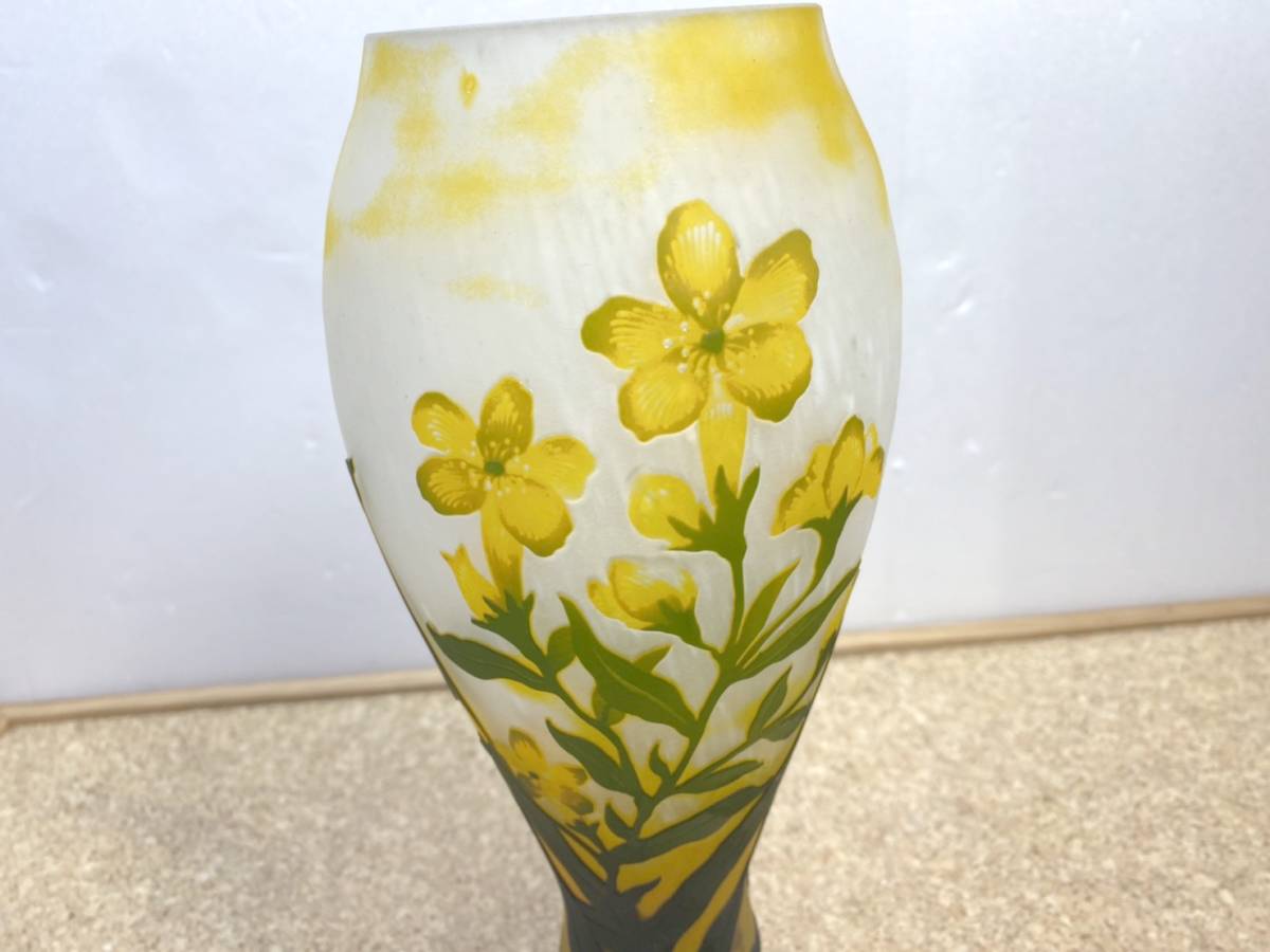 貴重 アンティーク 花瓶 菜の花 ガラス製 約30cm×約12cm の画像6