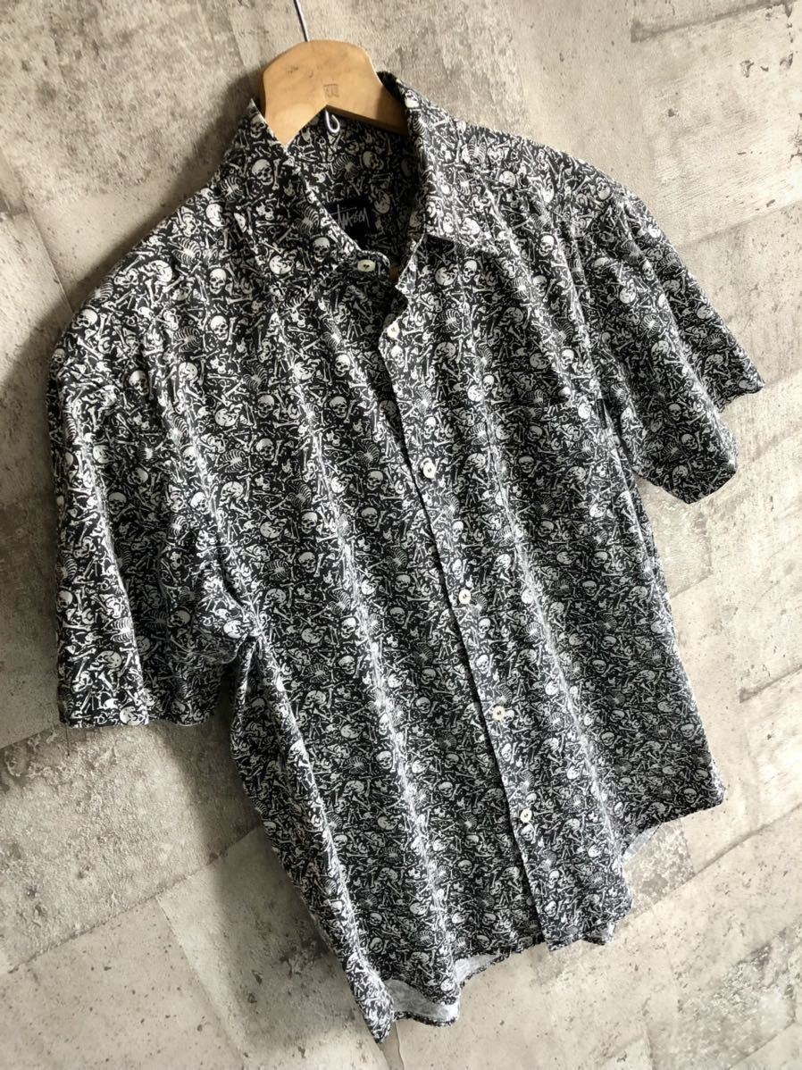レア 90s USA製 STUSSY ステューシー スカル柄 総柄プリント レア 90s USA製 STUSSY ステューシー スカル柄 総柄プリント