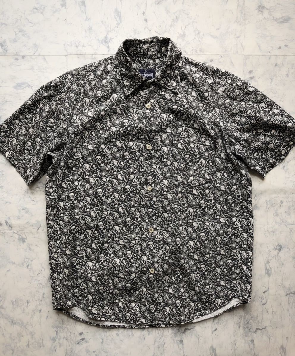 レア 90s USA製 STUSSY ステューシー スカル柄 総柄プリント レア 90s USA製 STUSSY ステューシー スカル柄 総柄プリント