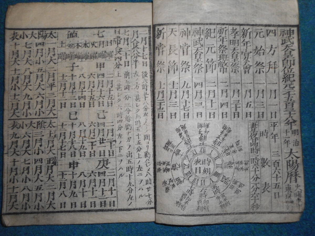 即決1878（明治11）年『太陽略暦　（新暦）会津暦』アンティーク、天文暦学書、和本八卦、卜占、陰陽師 、二十八宿、七十二候、日蝕、月蝕_画像2