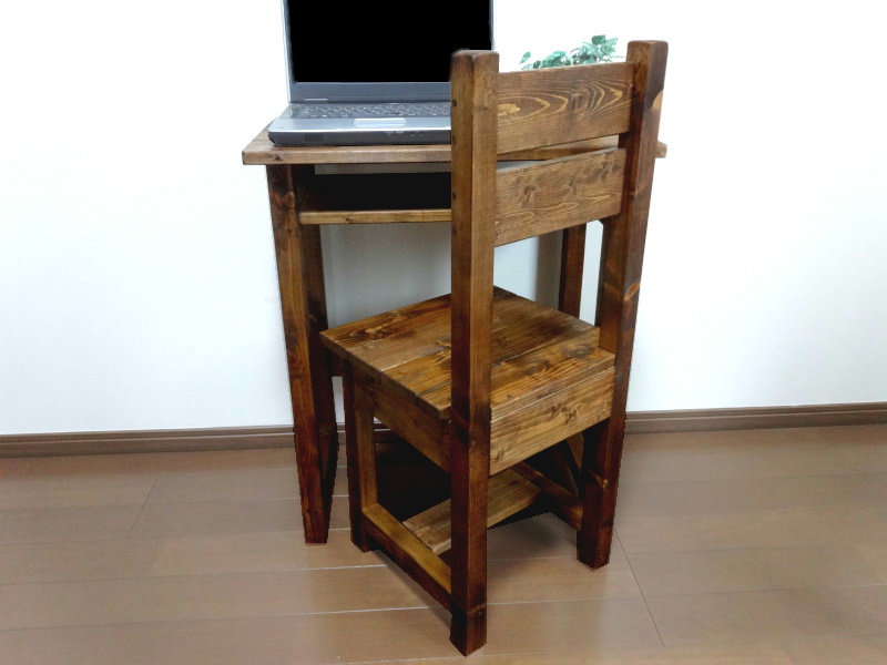 ハンドメイド パソコンデスク&チェア (ダークチーク色) | www