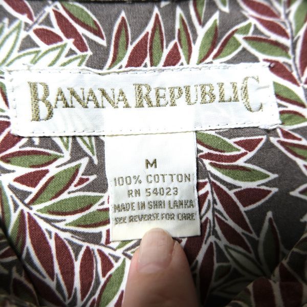 90's バナナリパブリック ボタニカル柄 コットンシャツ 半袖 (M) 総柄 90年代 旧タグ オールド BANANA REPUBLIC 総柄_画像8