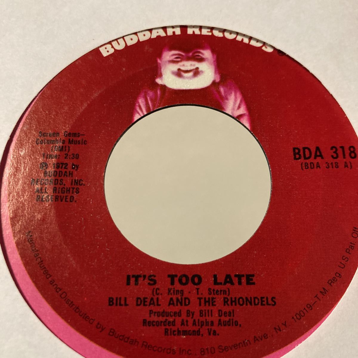 bill deal and the rhondels、It's too late、7インチ、フリーソウル、ダンスロック_画像1