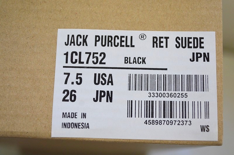 新品未使用 CONVERSE コンバース JACK PURCELL RET SUEDE ジャックパーセル スエード レザー ブラック US7.5 26センチ 1CL752 定価13,200円_画像9