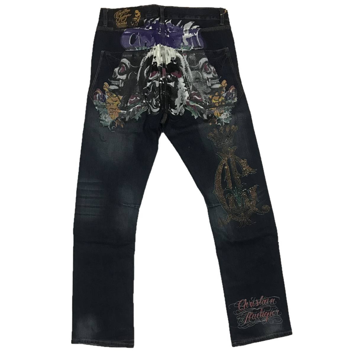 Christian Audigier クリスチャンオードジェー バックポケット スカルフェイスプリント1 デニムパンツ 30インチ [並行輸入品]