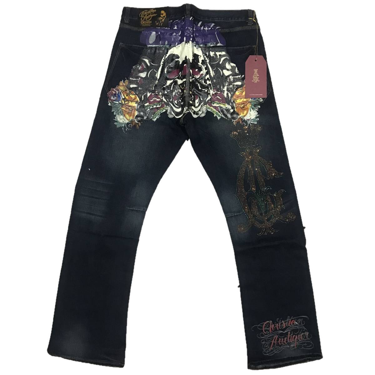 Christian Audigier クリスチャンオードジェー バックポケット スカルフェイスプリント2 デニムパンツ 34インチ [並行輸入品]