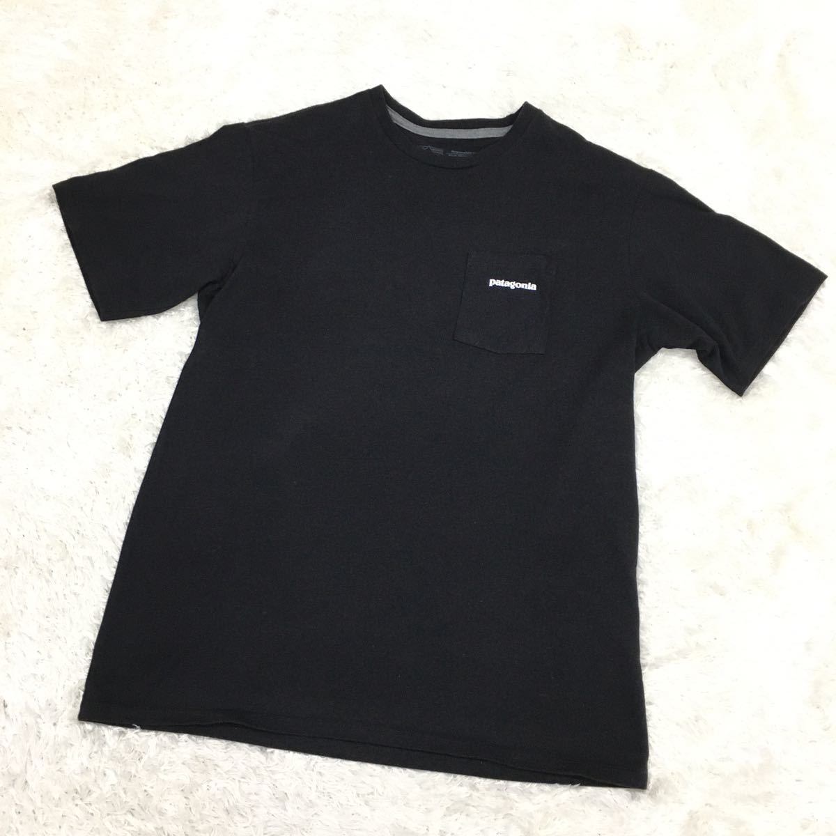 patagonia パタゴニア 半袖Tシャツ 胸ポケット付き ビッグロゴ バックプリント メンズ Sサイズ 51884 黒