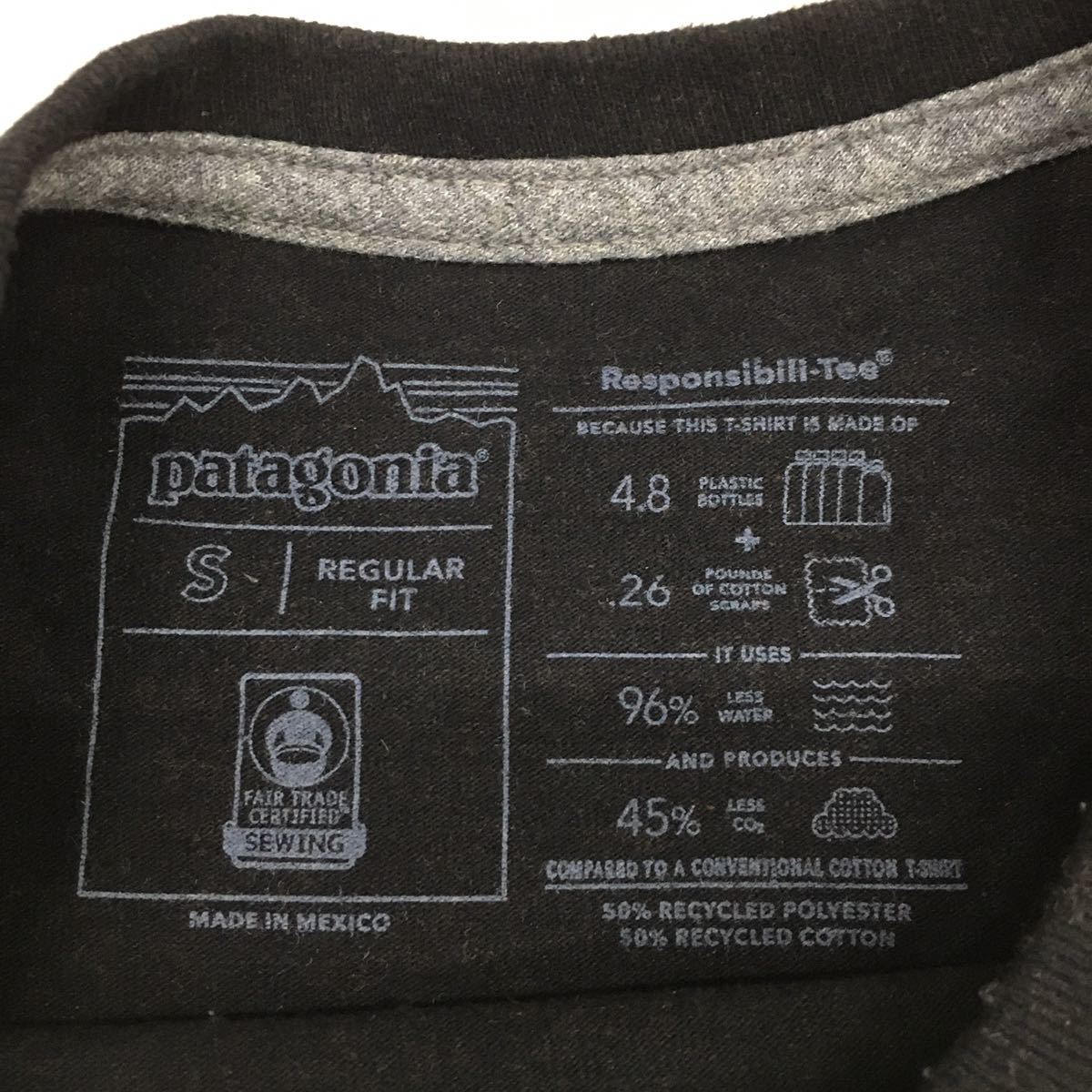 patagonia パタゴニア 半袖Tシャツ 胸ポケット付き ビッグロゴ バックプリント メンズ Sサイズ 51884 黒