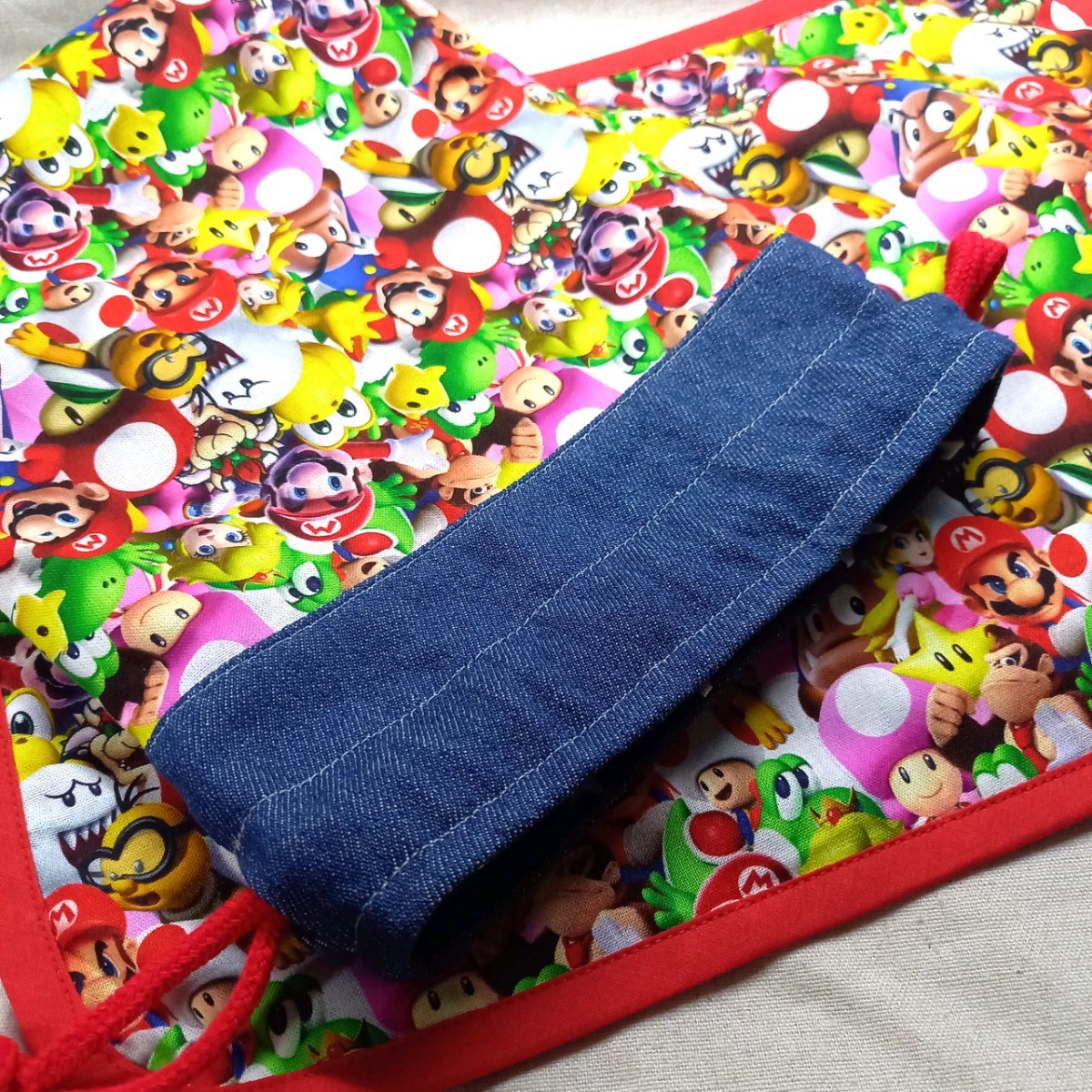 手作り☆巾着袋20×25&ランチョンマット25×35セット☆スーパーマリオ☆総柄&デニム